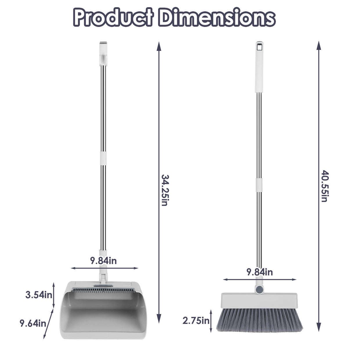 1Set Broom And Dustpan Combo Set With Squeegee Stainless Steel Handle 4 In 1 - Image 2