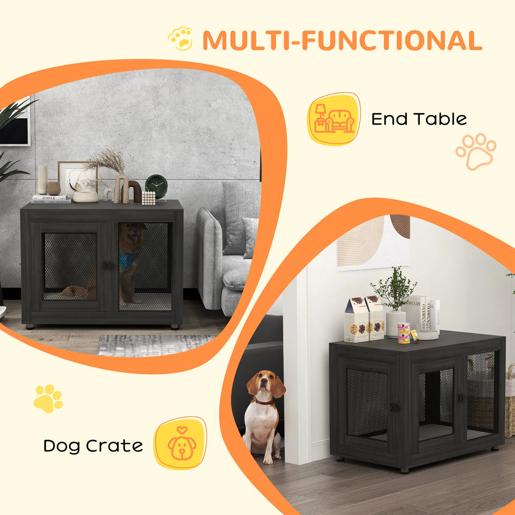 Pet Crate End Table with Water resistant Cushion or Large Medium Dogs Black - Image 4