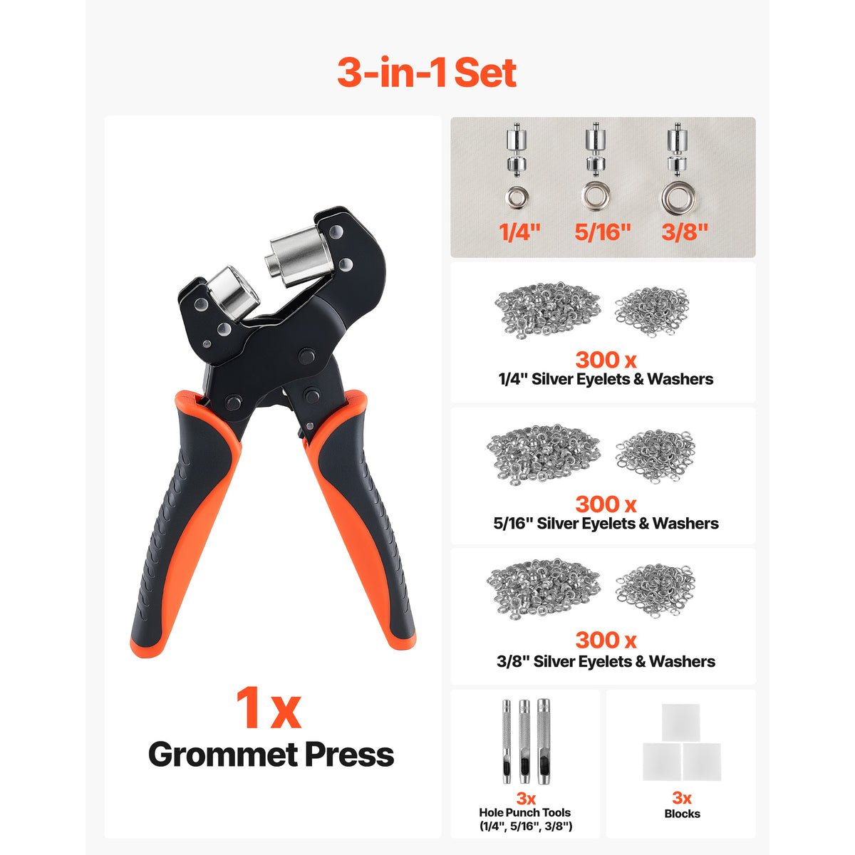 Grommet Tool Kit 1/4" 5/16" 3/8" 900 PCS Grommets Eyelet Tool Kit With Eyelets - Image 2