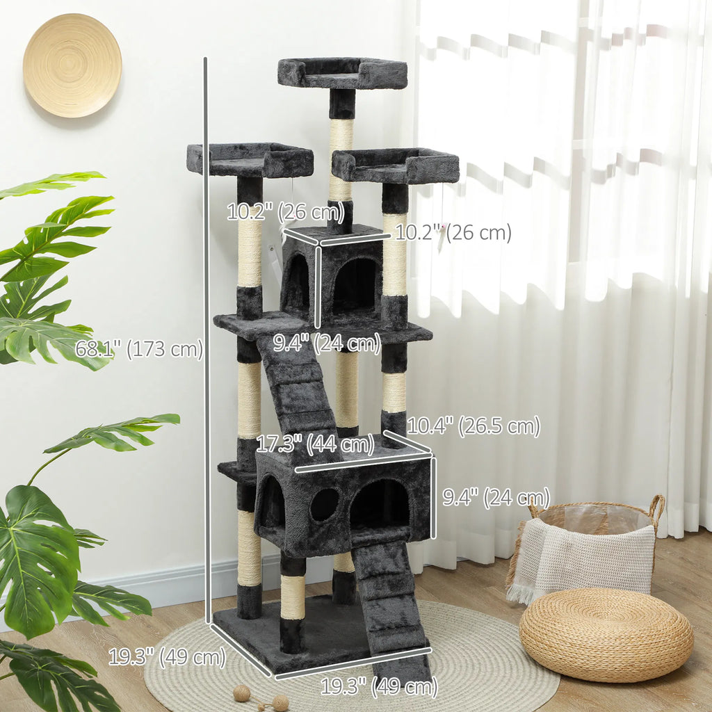 68 inch Multi Level Cat Scratching Tree Kitty Activity Center Post Tower Condo - Image 5