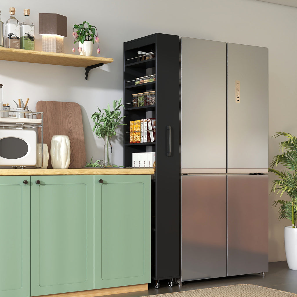 7-Tier Black Narrow Rolling Storage Shelf