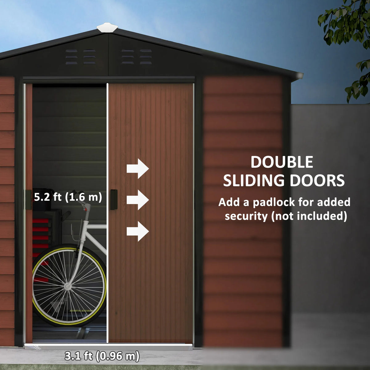 8' x 7' Outdoor Storage Shed Galvanized Steel Metal Garden Shed with Lockable - Image 5