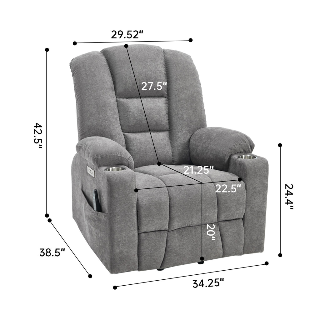 Power Lift Recliner Chair with Massage and Heat for Elderly Overstuffed Wide