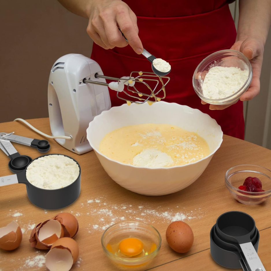 Stackable Measuring Cups & Spoons Set Black Nesting Kitchen Gadgets With - Image 3