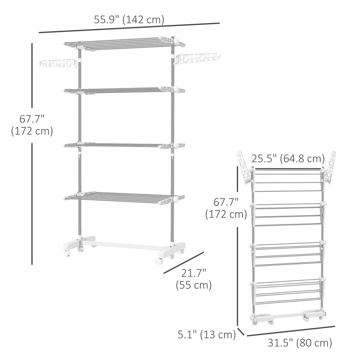 Garment Drying Rack Stainless Steel Folding Clothes Hanging Rack with Side - Image 4