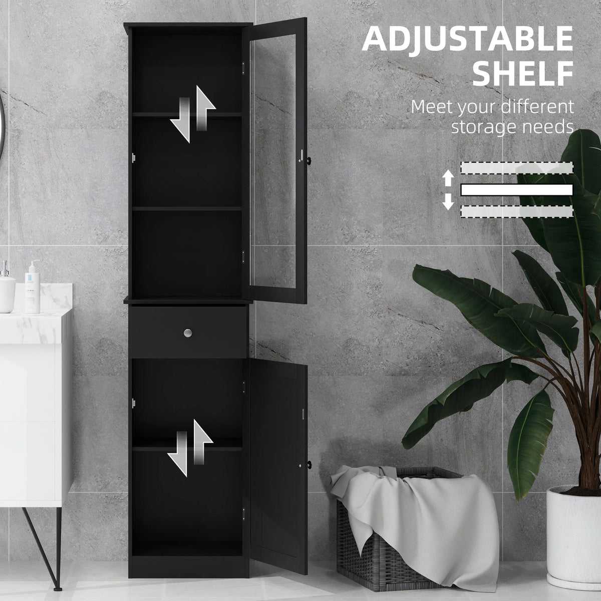 Tall Bathroom Cabinet Bathroom Storage Cabinet with Drawers 2 Doors and - Image 2