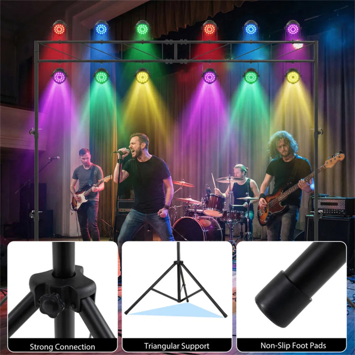 4.6 8.7 Ft Foldable Tripod Stage Light Stand 10 Height Adjustable Metal Truss - Image 2