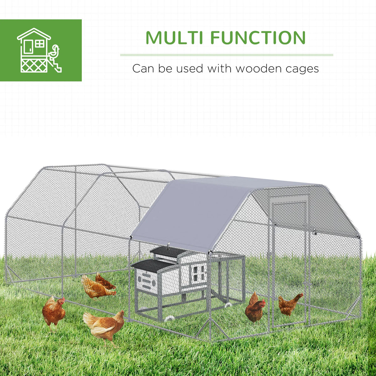 Chicken Run Galvanized Large Metal Chicken Coop Cage Walk in Enclosure