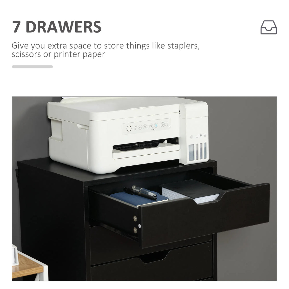 7 drawer Vertical File Cabinet for Home Office Storage Cabinet with Wheels - Image 5