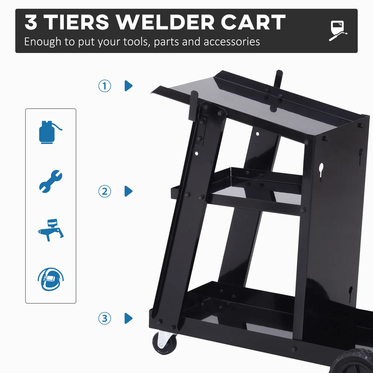Welding Workhorse: Heavy Duty 3 Tier Welder Trolley Cart with Safety Chain Black - Image 5