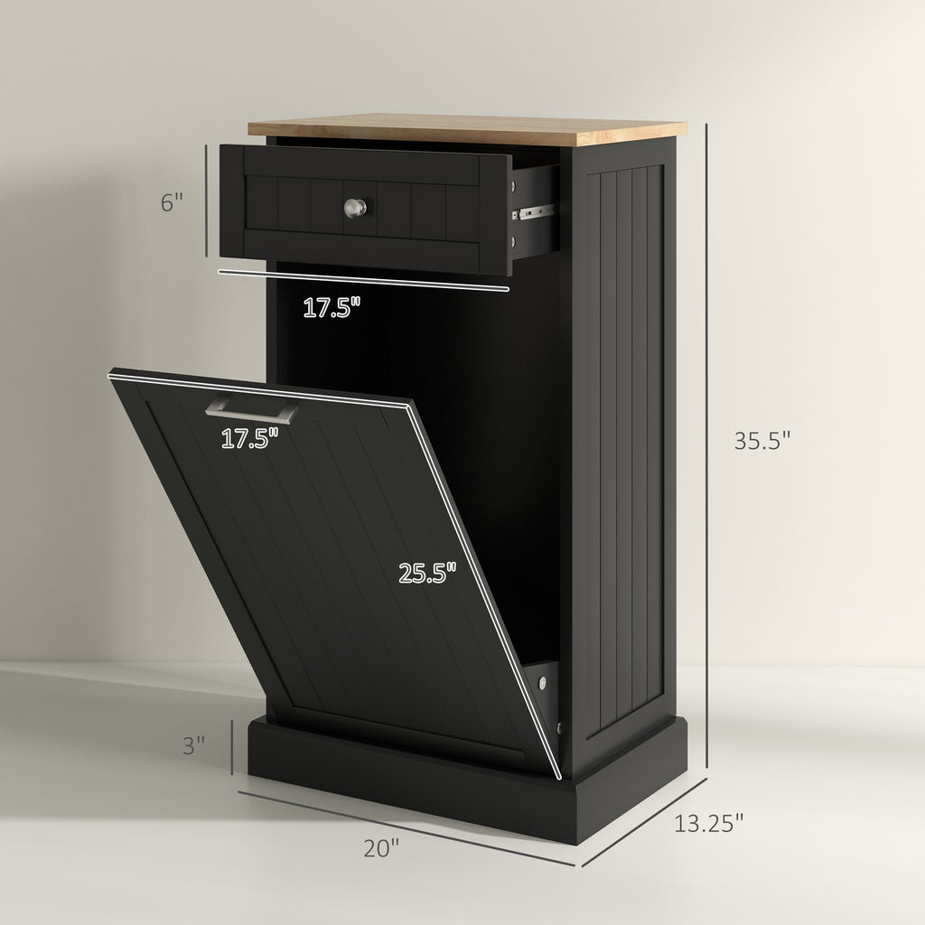 10 Gallon Tilt Out Trash Cabinet Wooden Hidden Trash Can with Storage Drawer - Image 2