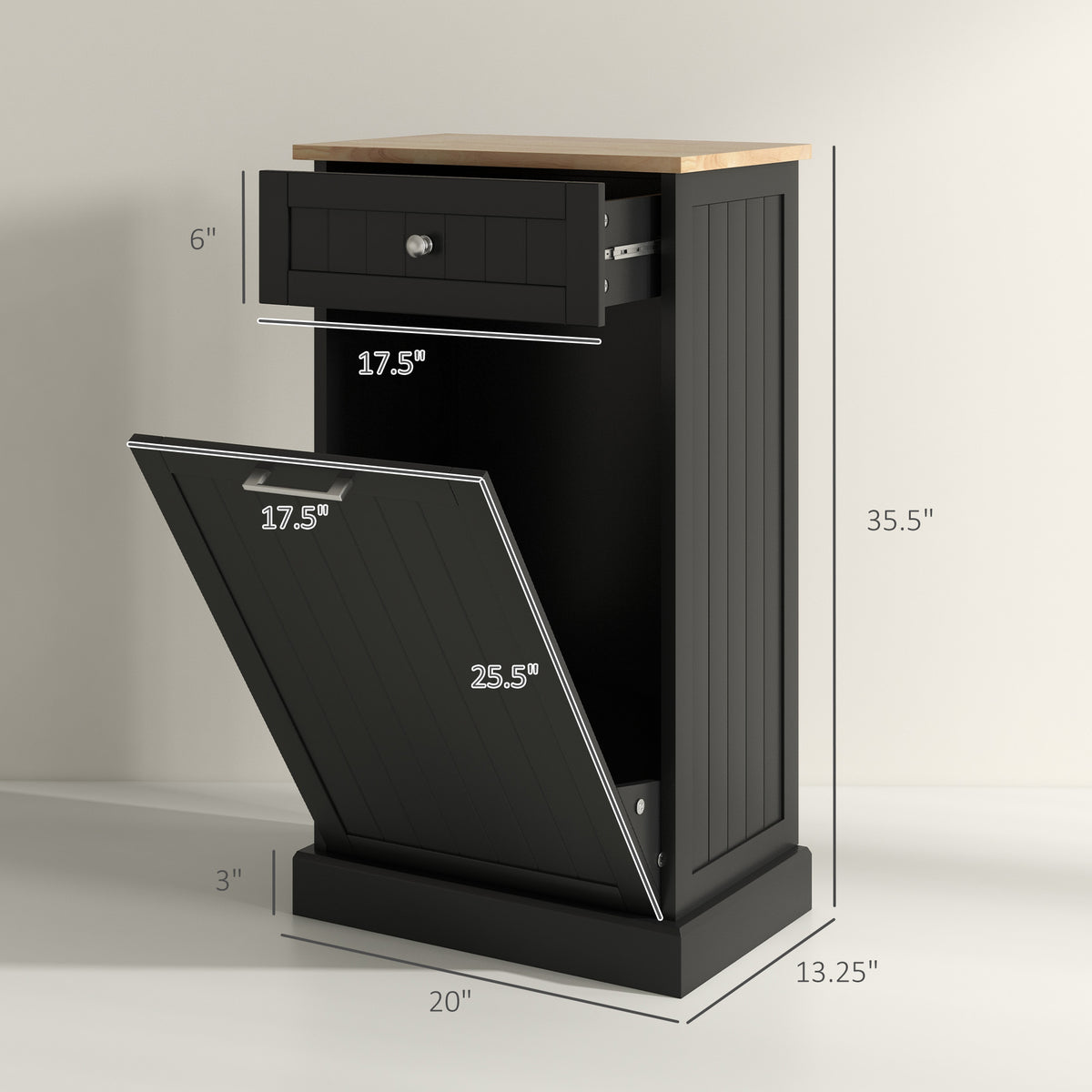 10 Gallon Tilt Out Trash Cabinet Wooden Hidden Trash Can with Storage Drawer - Image 2
