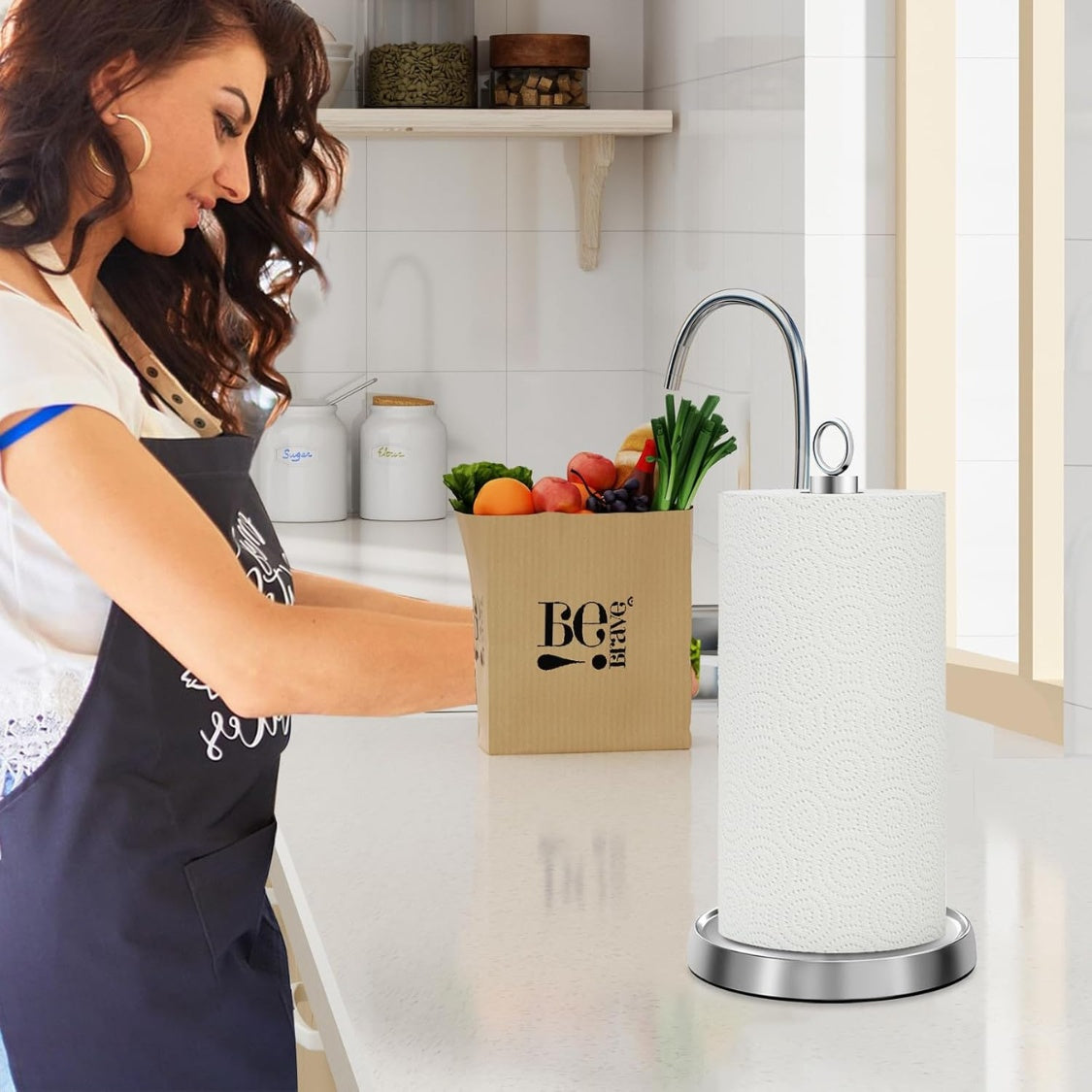 Silver Stainless Steel Paper Towel Holder Countertop With Weighted Non Slip - Image 6