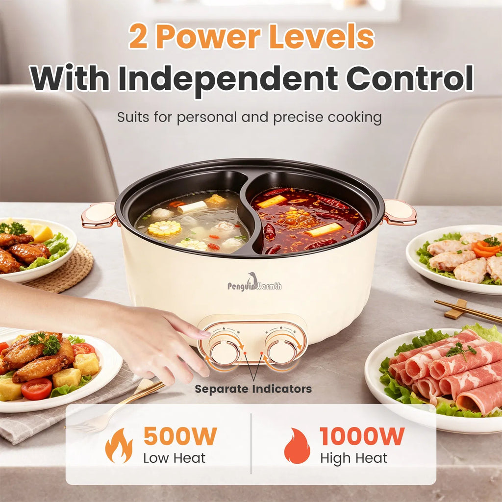 6L/1.59Gal Electric Hot Pot with Divider and Lid 2000W Stainless Steel with 2