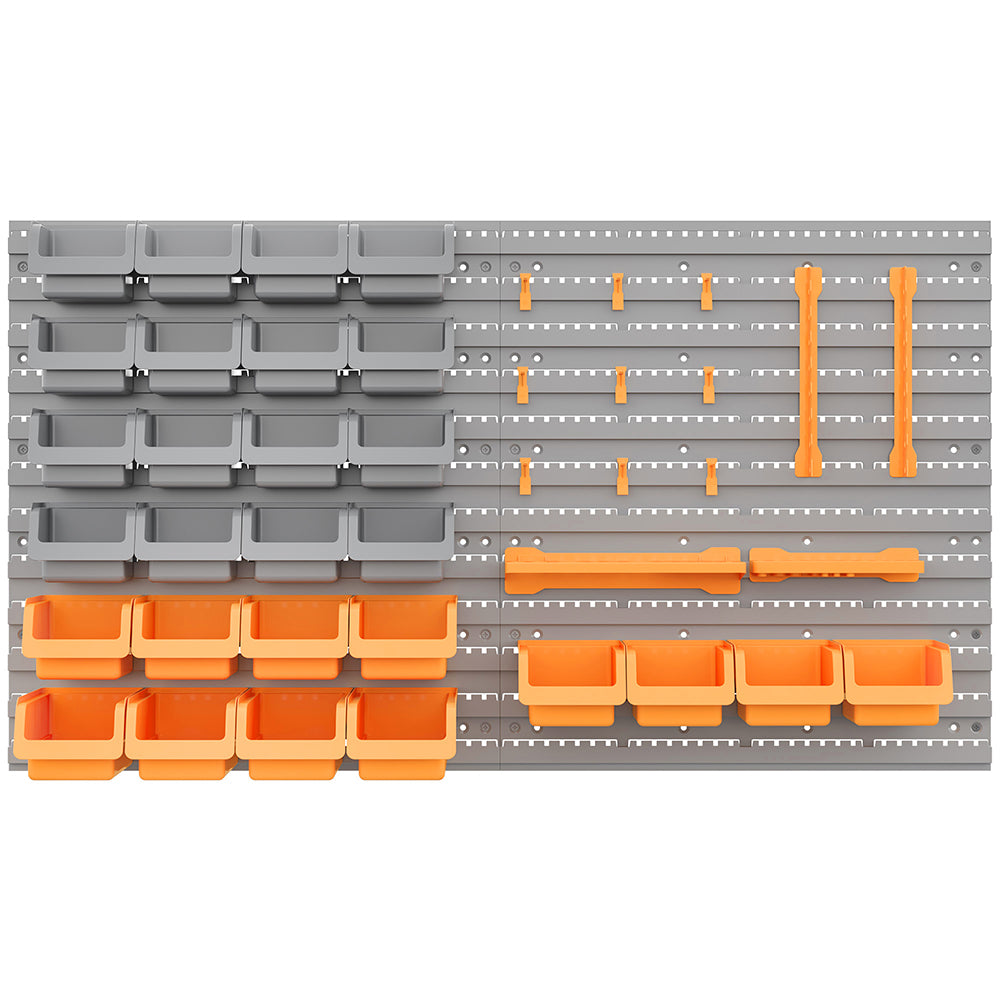 44 PCS Wall Mounted Pegboard Tool Organizer Rack Kit With Various Sized Storage
