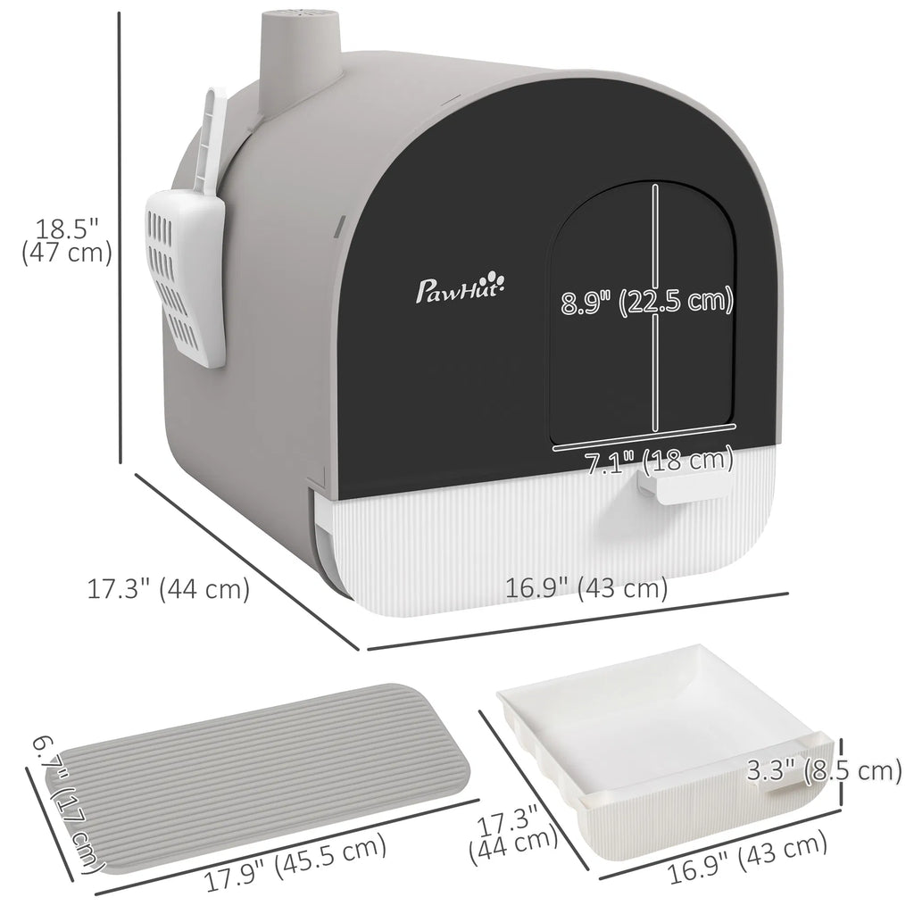 Cat Litter Box with Lid Removable Tray Scoop Filter Light Grey - Image 2
