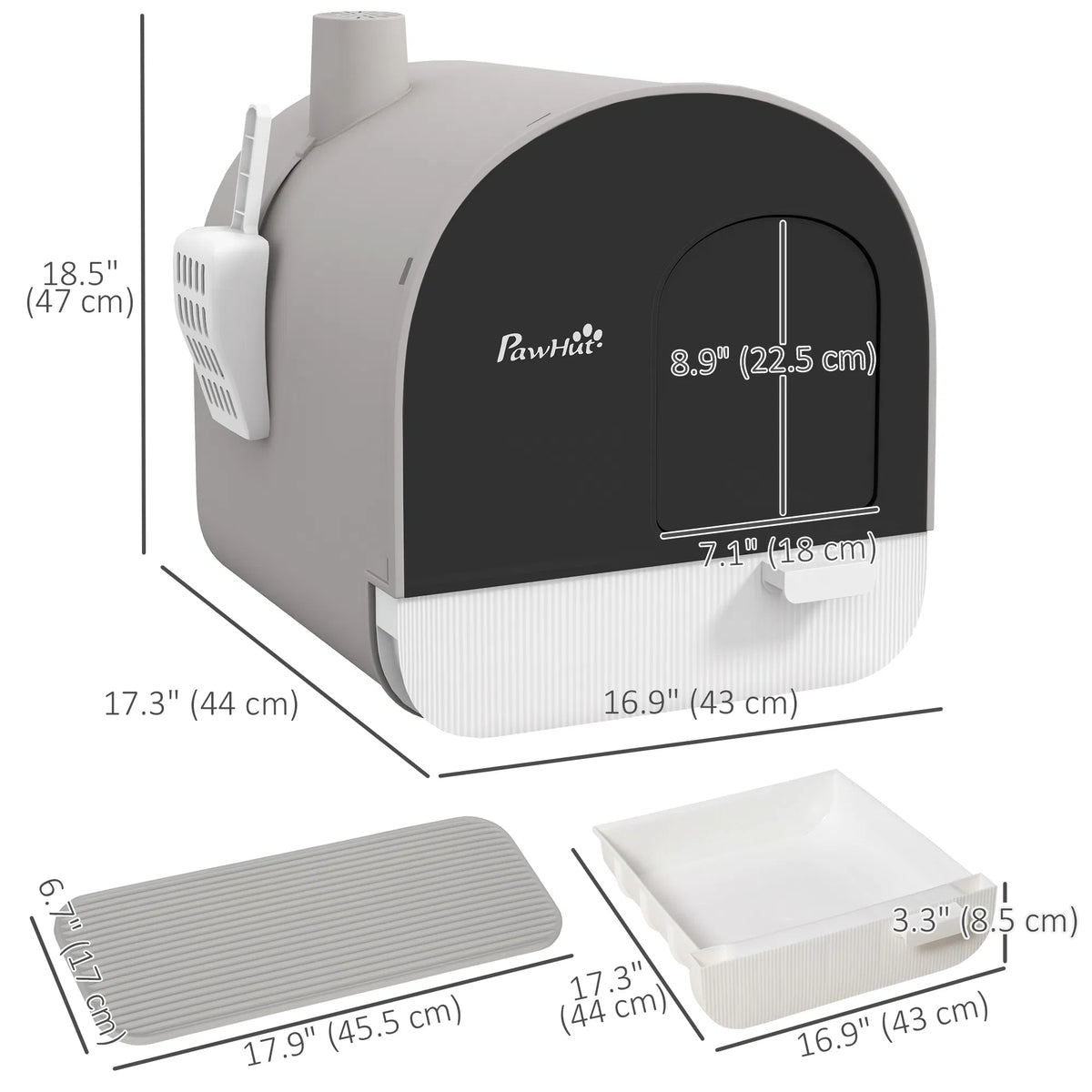 Cat Litter Box with Lid Removable Tray Scoop Filter Light Grey - Image 2