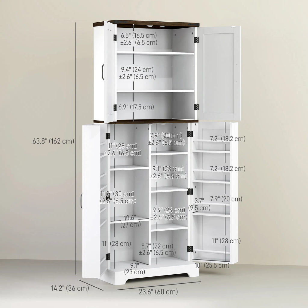 64" Tall Kitchen Pantry Cabinet with Spice Racks and Adjustable Shelves White