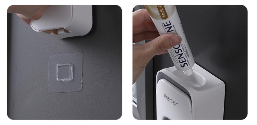 automatic toothpaste dispenser toothbrush holder in use lifestyle