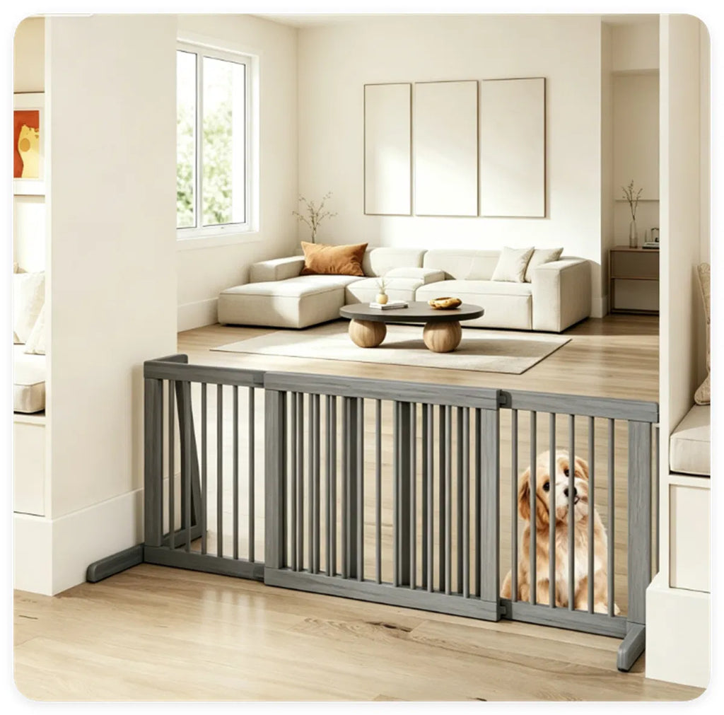 Adjustable Expandable Wooden Pet Gate 22 Inch Tall Freestanding Safety Fence - Image 2