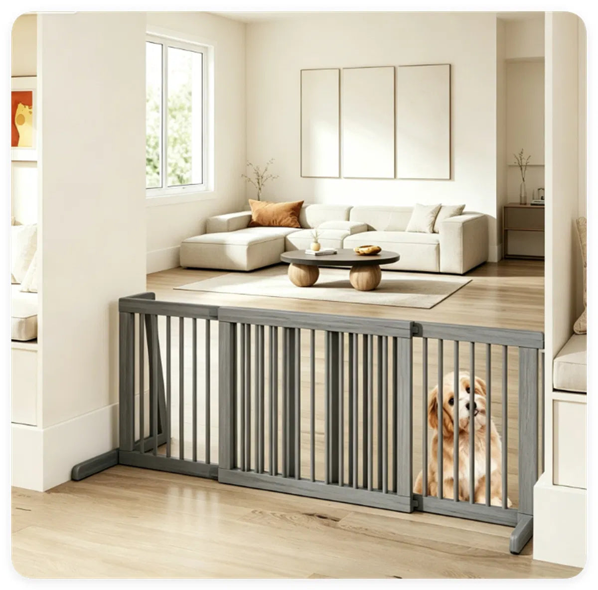 Adjustable Expandable Wooden Pet Gate 22 Inch Tall Freestanding Safety Fence - Image 2