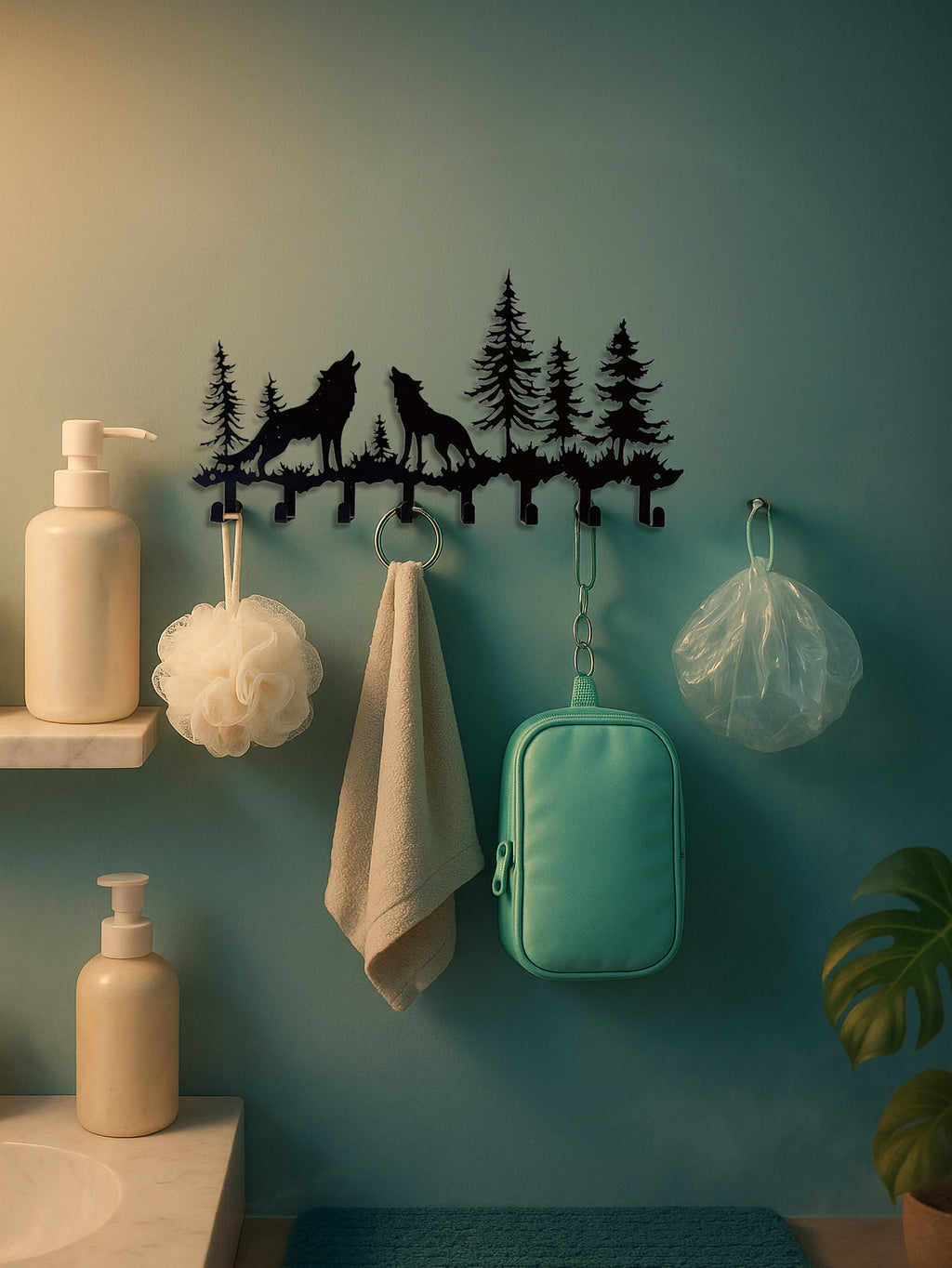rustic wolf wall-mounted key holder with hooks