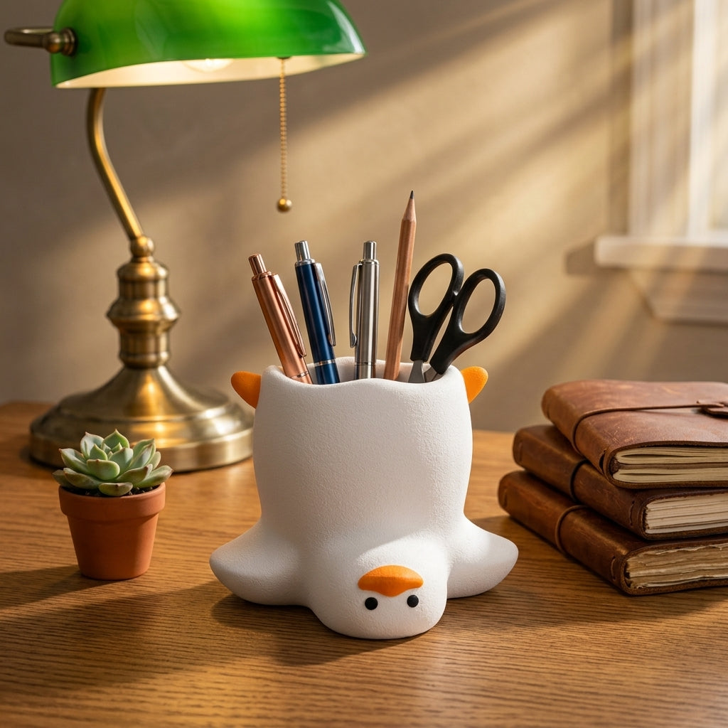 Funny Duck Shape Pen Holder 3D Printed Desk Organizer For Pens Makeup Brushes - Image 3