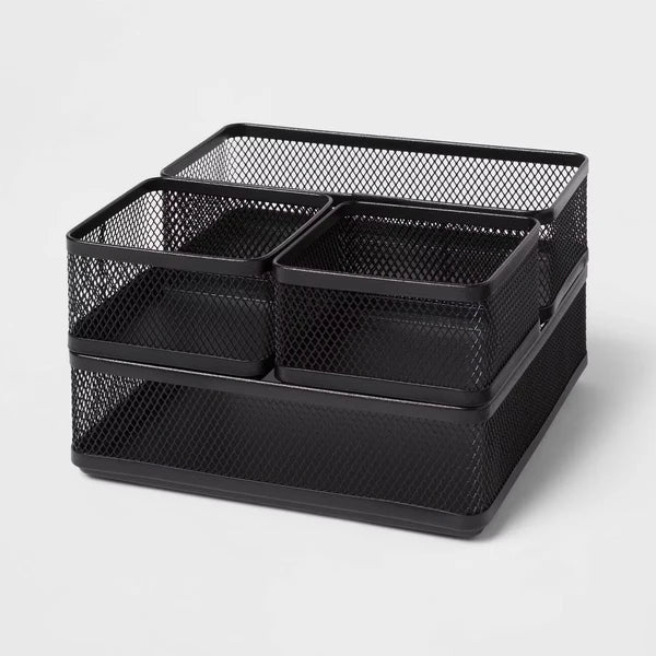 mesh desk organizer black steel dimensions and features