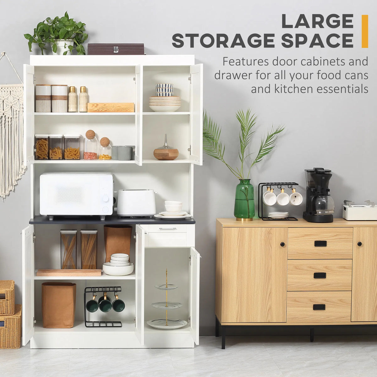 71" Kitchen Pantry Cabinet Storage Buffet with Hutch Adjustable Shelves for - Image 4