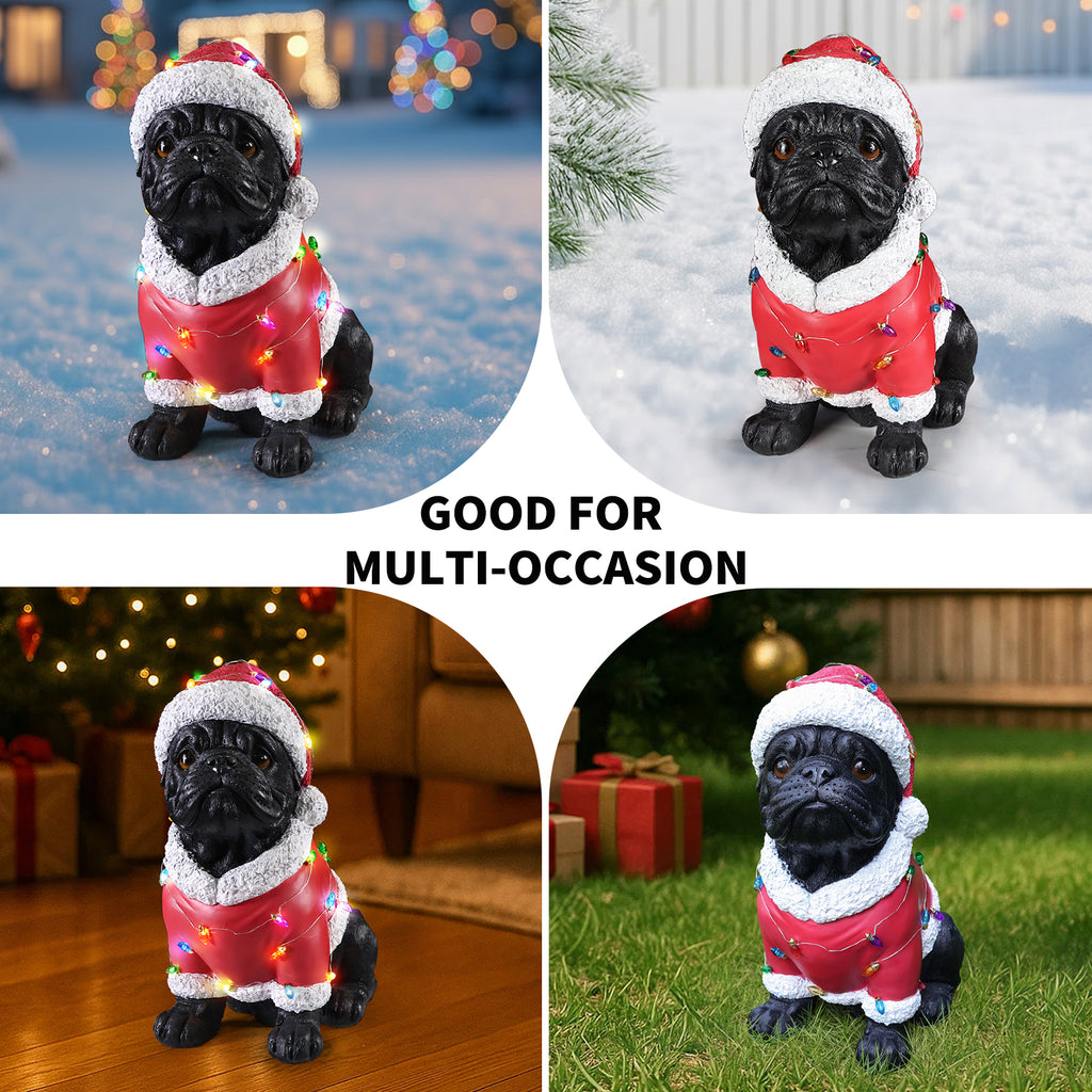Christmas Pug Statue Holiday Dog Figurine in Santa Outfit - Image 3