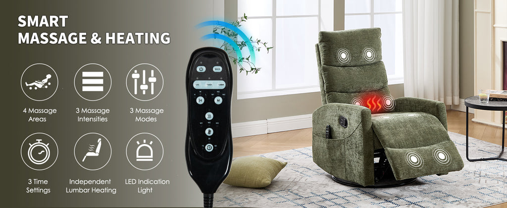 Heat Massage Manual Recliner Chair with Rocker and Swivel in Fabric for Living - Image 3