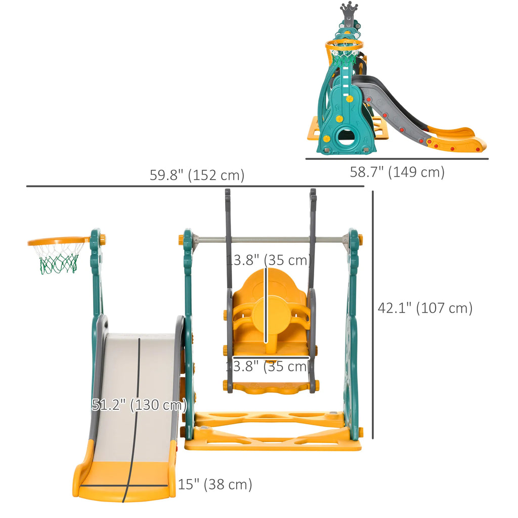 4 in 1 Kids Slide and Swing Set with Basketball Hoop and Adjustable Seat - Image 2