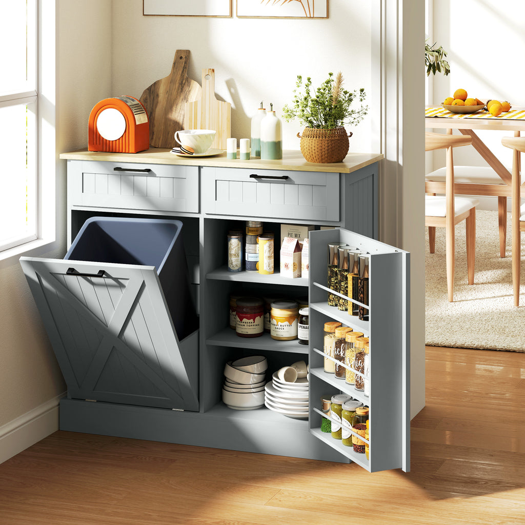 10 Gallon Farmhouse Kitchen Cabinet with Hidden Trash Can and 2 Drawers Tilt - Image 3