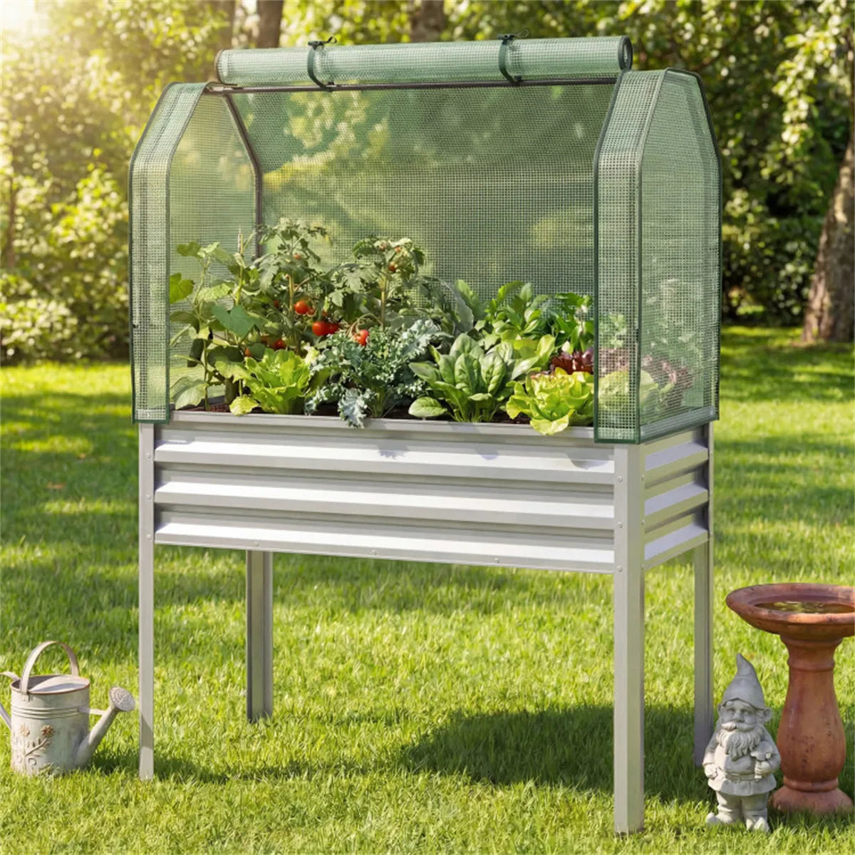 3 in 1 Metal Raised Garden Bed with Mini Greenhouse Cover Elevated Planter Box - Image 5