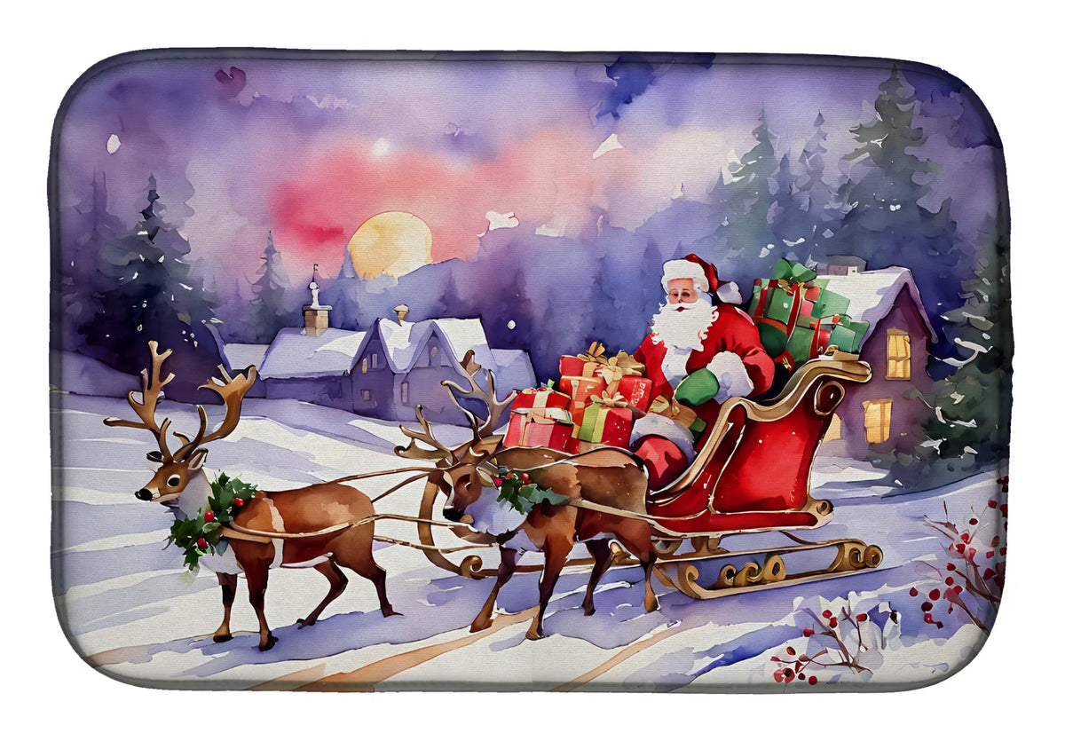 Christmas Santa and Sleigh Dish Drying Mat Absorbent Dish Drying Mat Pad for - Image 3