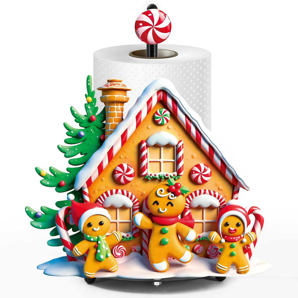 Christmas Paper Towel Holder 3D Gingerbread House Design Large Metal Stand