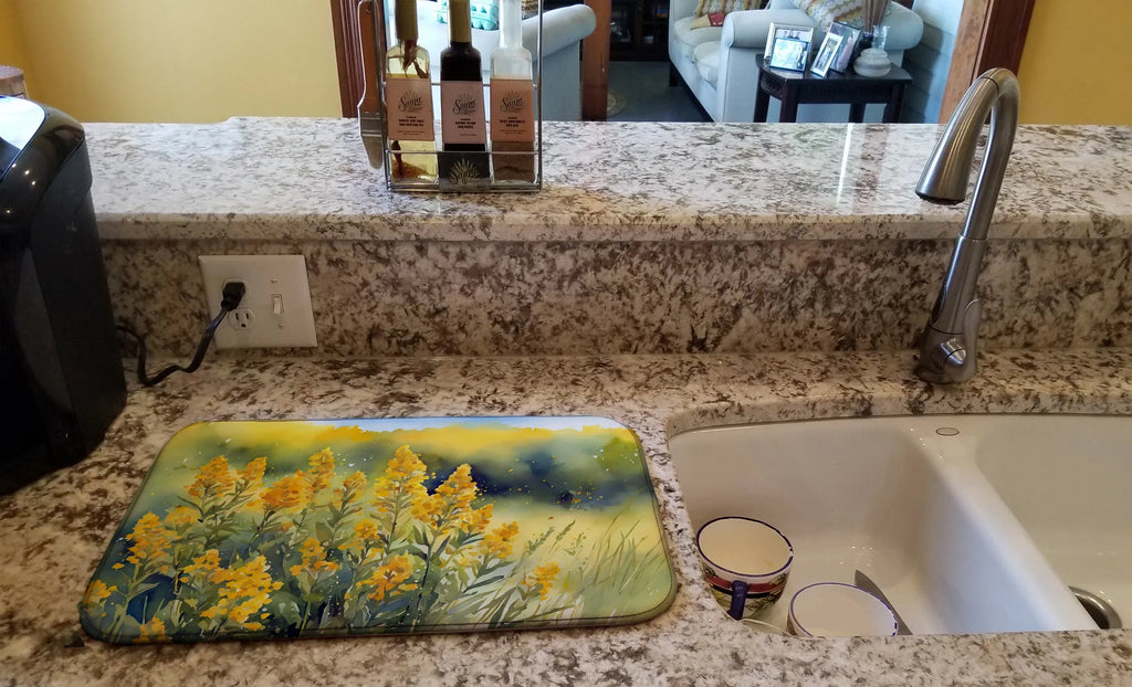 Nebraska Goldenrod in Watercolor Dish Drying Mat Absorbent Dish Drying Mat Pad - Image 3