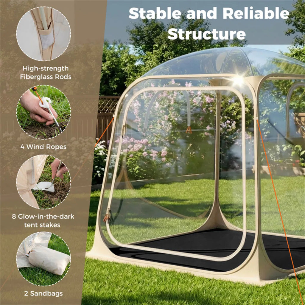 7×7FT Clear Pop Up Sports Tent Waterproof Windproof PVC Tent for 2 4 People