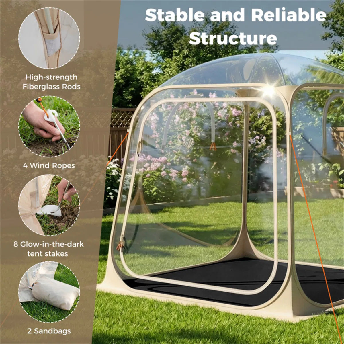 7×7FT Clear Pop Up Sports Tent Waterproof Windproof PVC Tent for 2 4 People