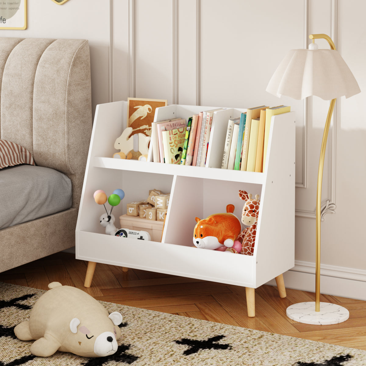 Kids Bookshelf and Toy Organizer with Five Cubbies
