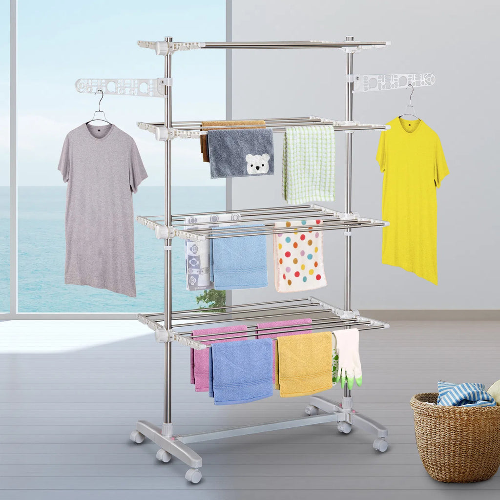 Garment Drying Rack Stainless Steel Folding Clothes Hanging Rack with Side - Image 3