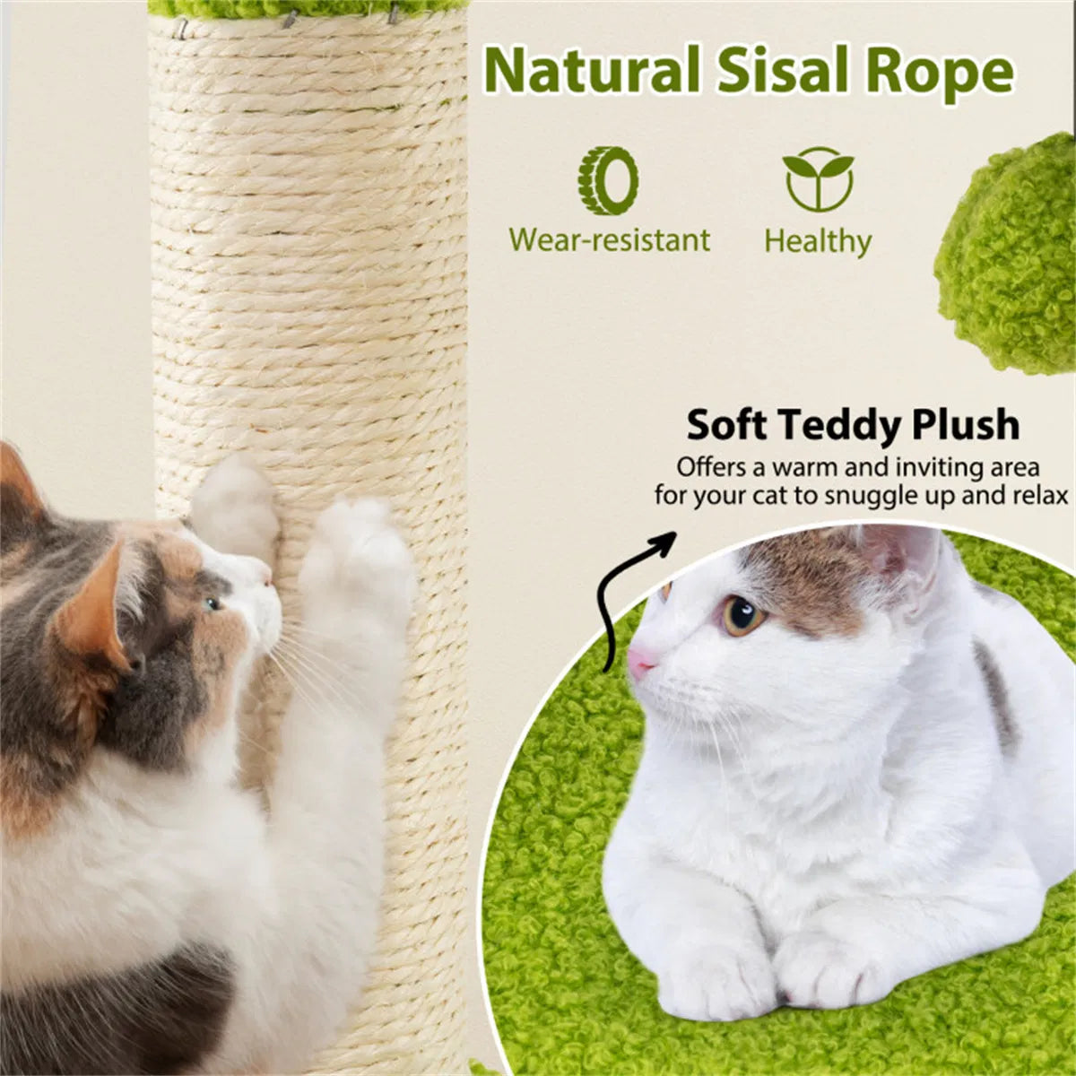 48" Cat Tree with Tropical Leaves Self Groomer & Scratching Posts - Image 3