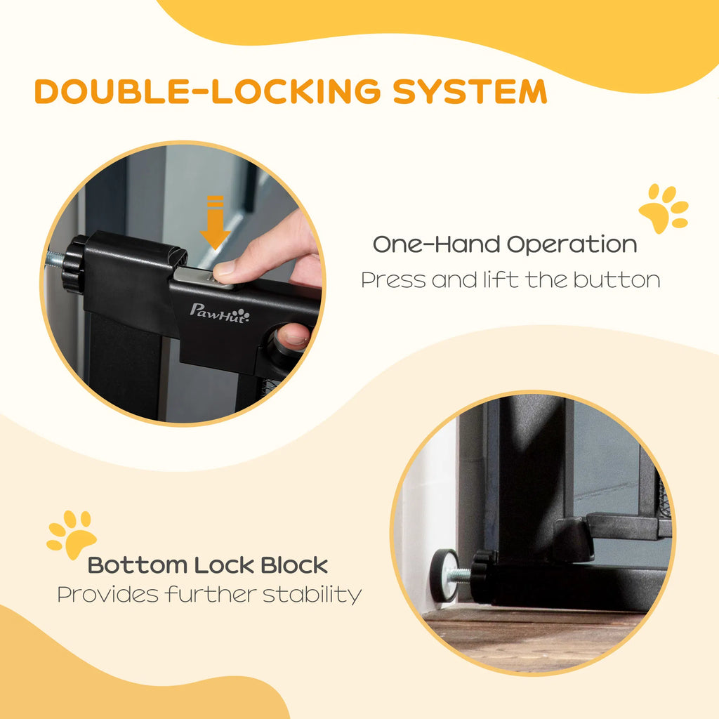 29.5" 40.6" Metal Pet Gate Dog Gate with Auto Closing Door Double Locking
