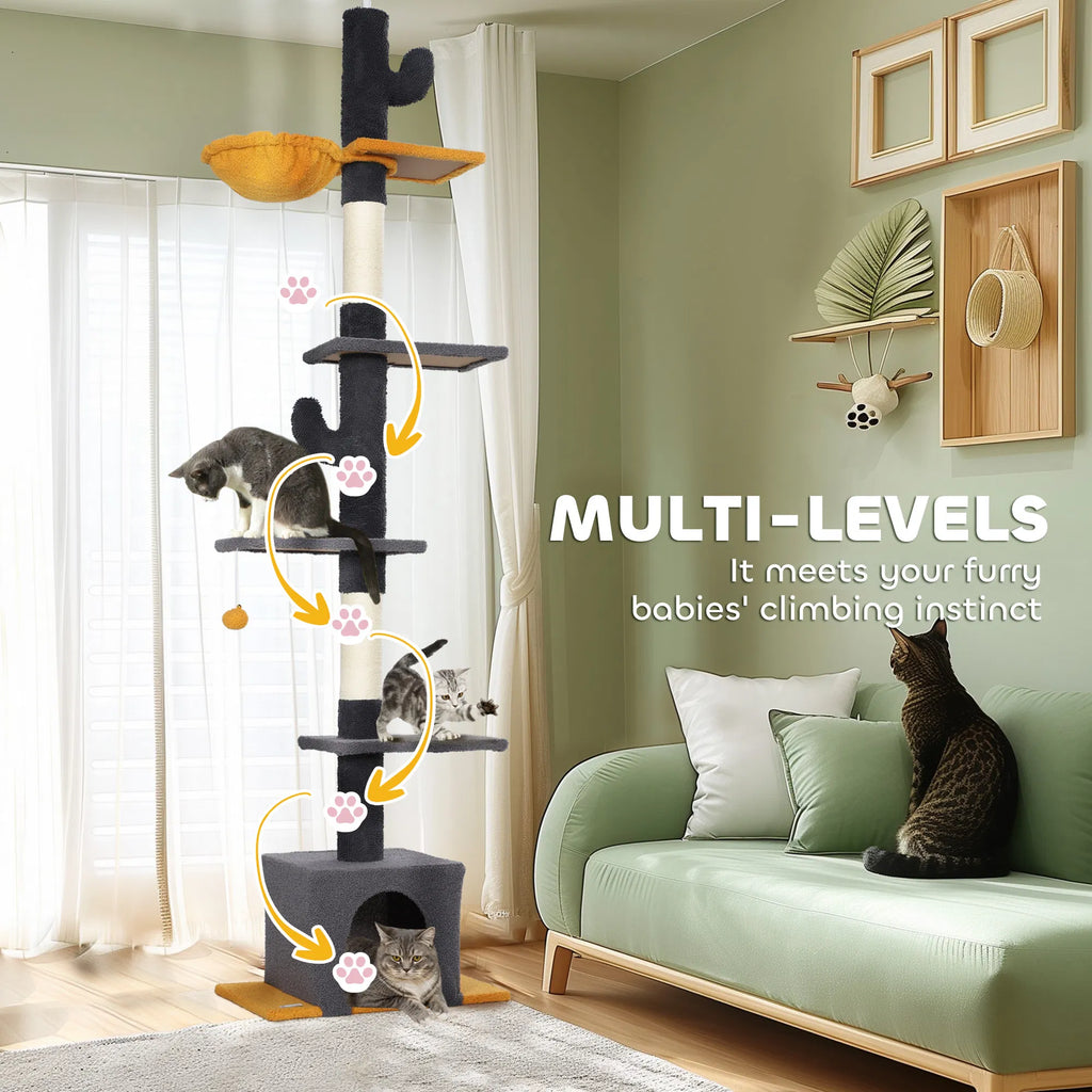 Floor to Ceiling Cat TreeTower with 90.5" 108" Adjustable Height Scratching - Image 4