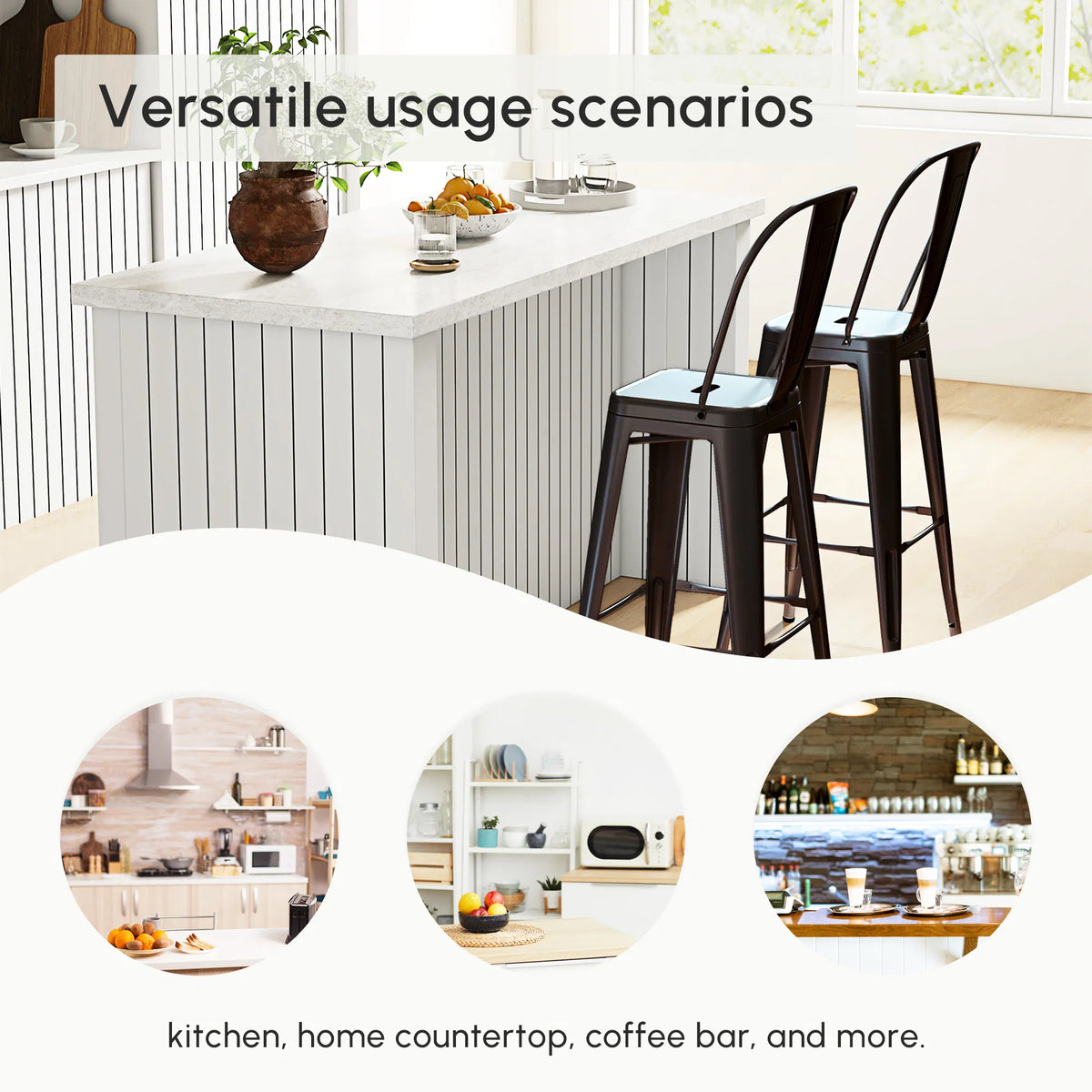 Swivel PU Leather Barstools Set of 2 Adjustable Bar Stools with Footrest Back - Image 4