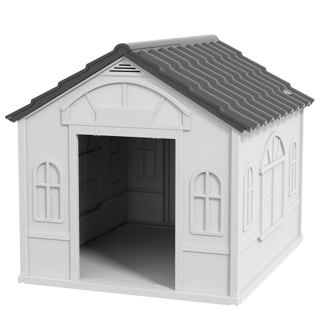 26" Plastic Dog House Outdoor with Air Vents for Small Medium Dogs Grey - Image 5