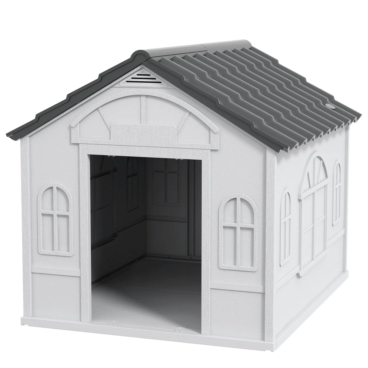 26" Plastic Dog House Outdoor with Air Vents for Small Medium Dogs Grey - Image 5