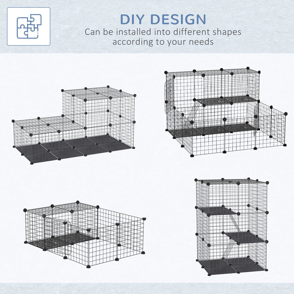 39 Pcs Small Animal Cage Bunny Hutch Portable Metal Wire with Ramps for Kitten - Image 2