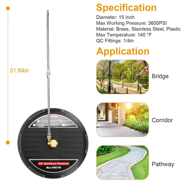 15in Power Washer Surface Cleaner High Pressure Flat Surface Cleaner 4000PSI - Image 4