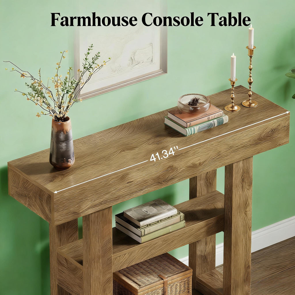 Light Brown Two-Tier Entryway Console Table